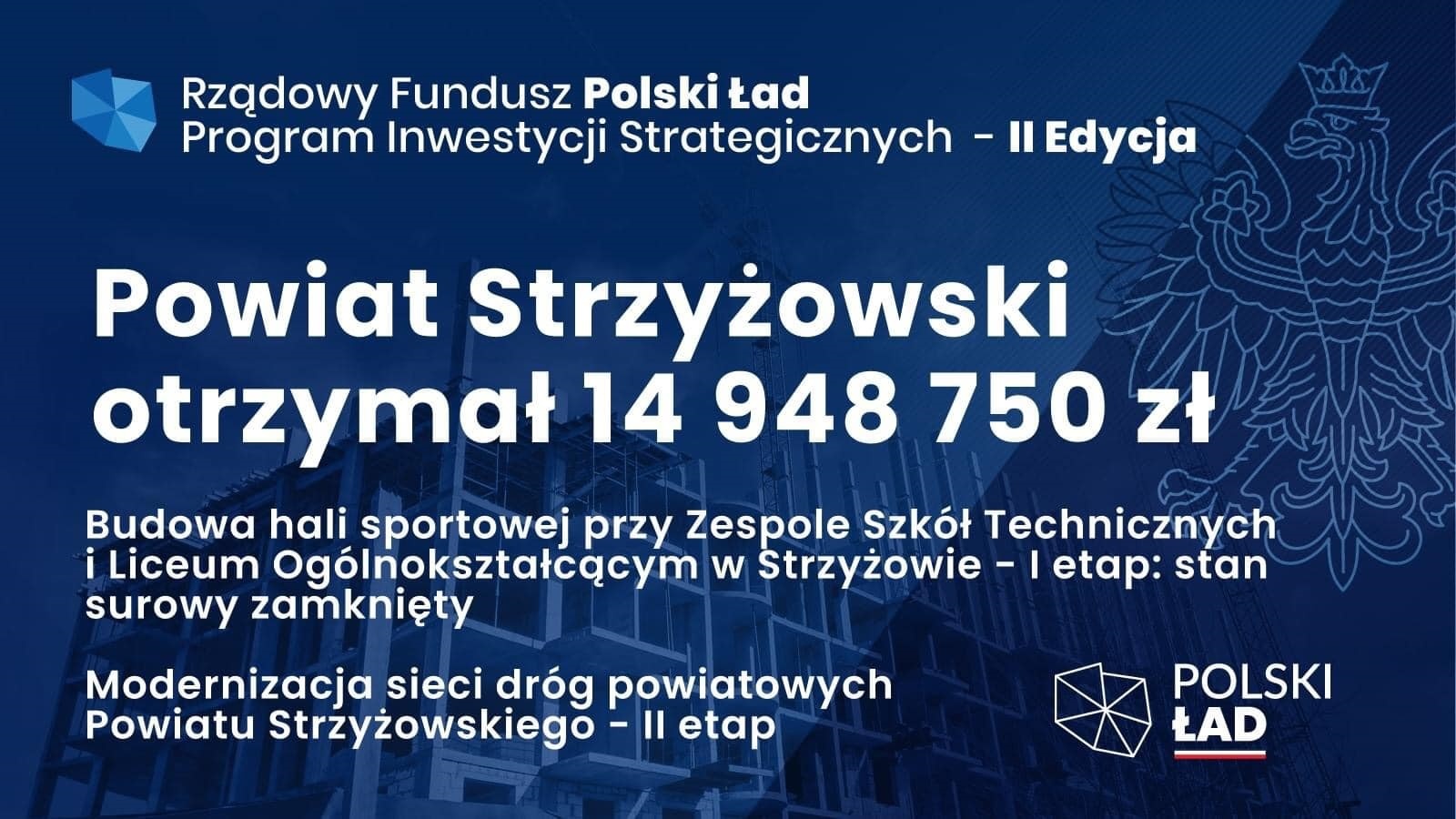 Blisko 15 mln zł dla Powiatu Strzyżowskiego z Rządowego Funduszu Polski Ład
